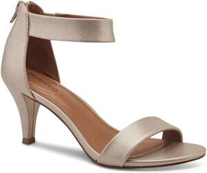 Style & Co. Mulan Champagne Gold Metallic Ankle Strap Sandals Heels Size 9 chic